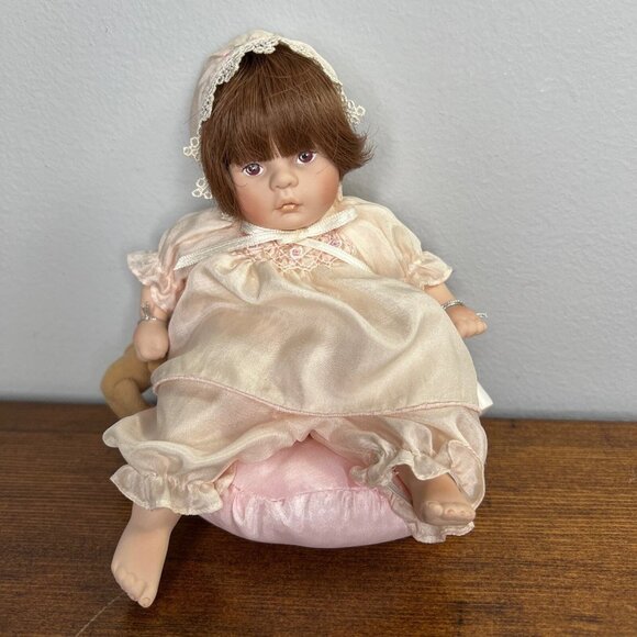 Pauline Bjonness Jacobsen Other - Pauline Bjonness Jacobsen 8” Baby Doll Porcelain Satin Cloth Brown Hair & Eyes